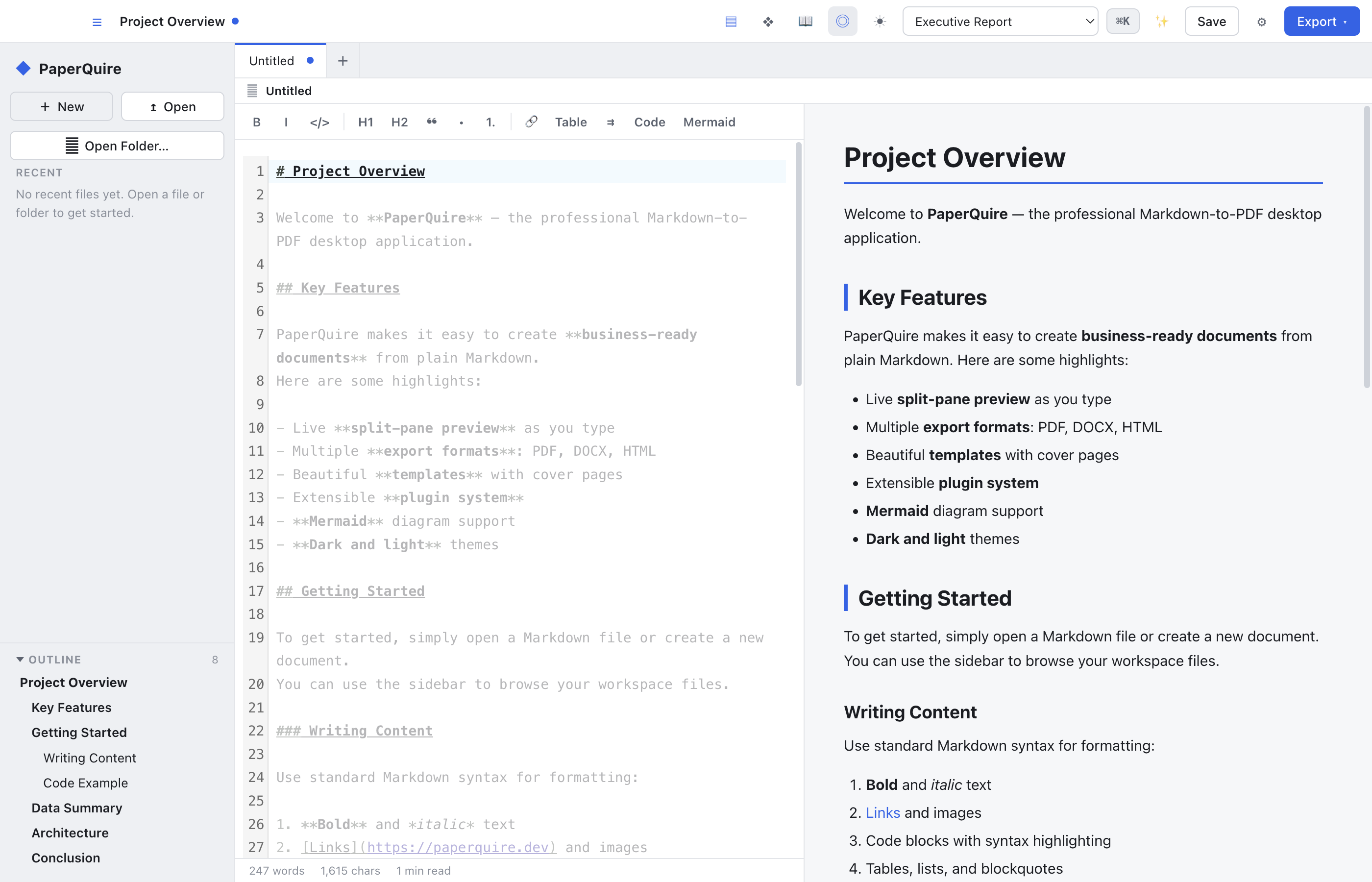 Focus mode highlighting current paragraph