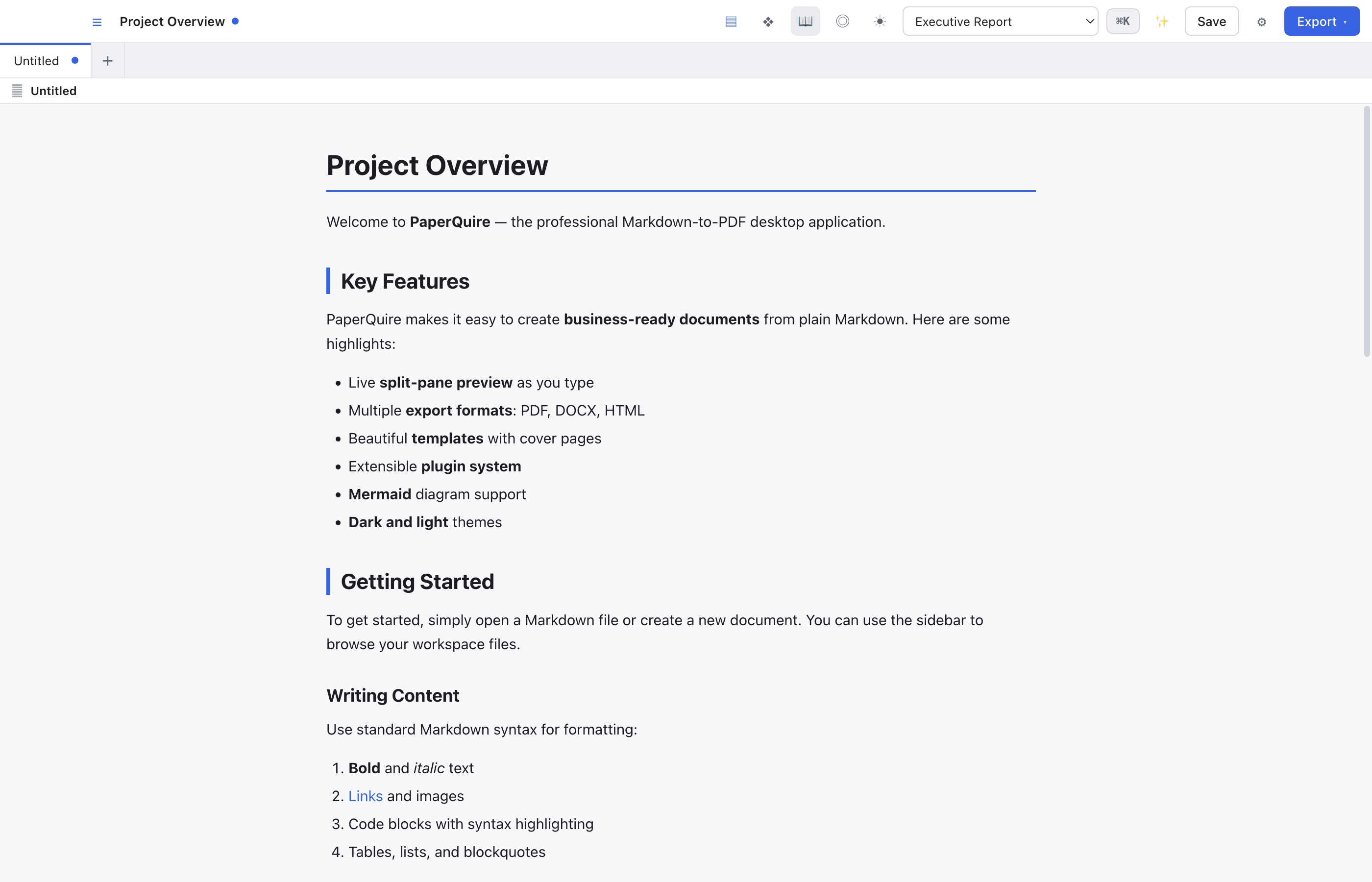 Reading mode showing full-width preview